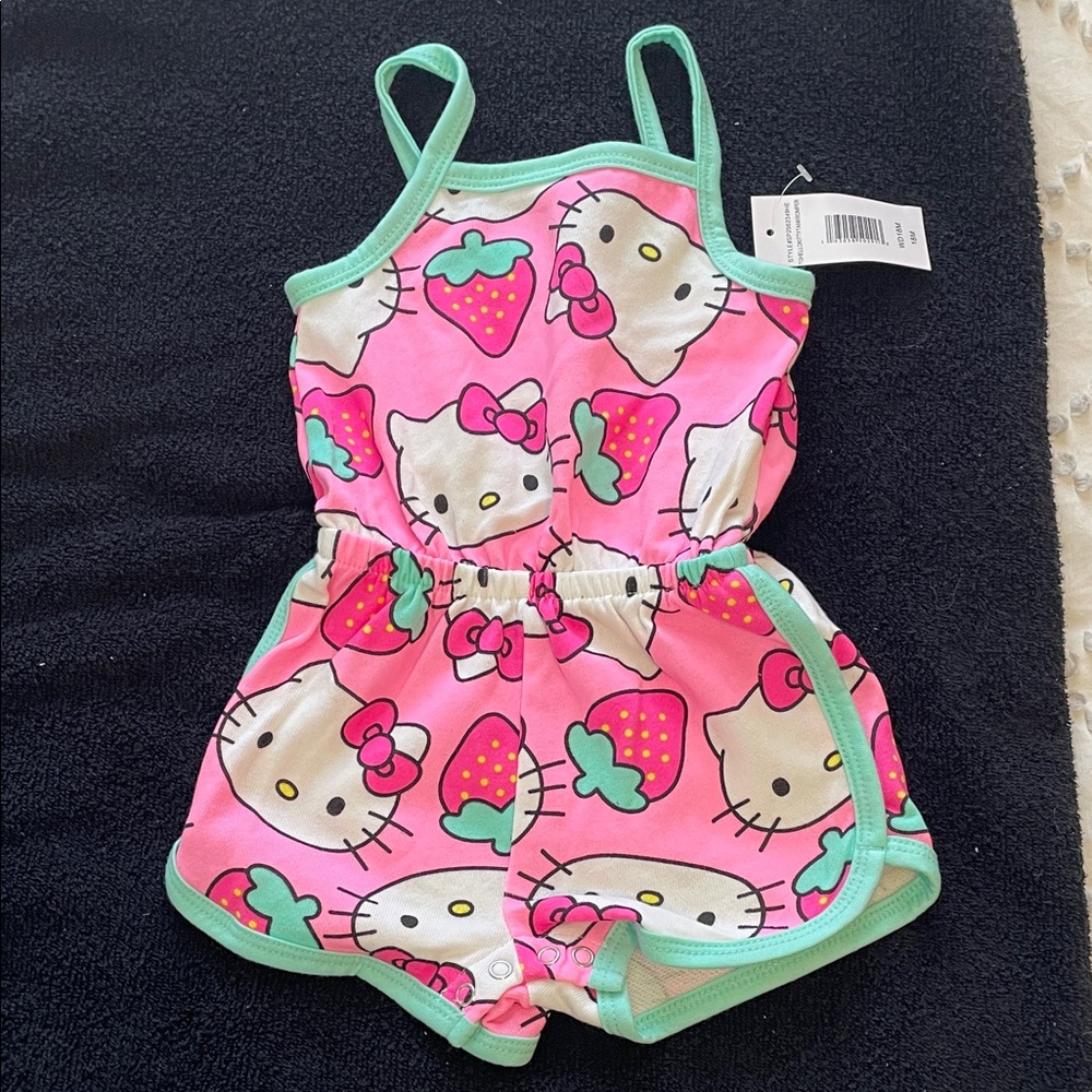 Hello Kitty Infant Romper with Mint Trim new